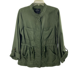 Sanctuary Jacket Womens Small Military Green Drawstring Waist Pockets Snap Up